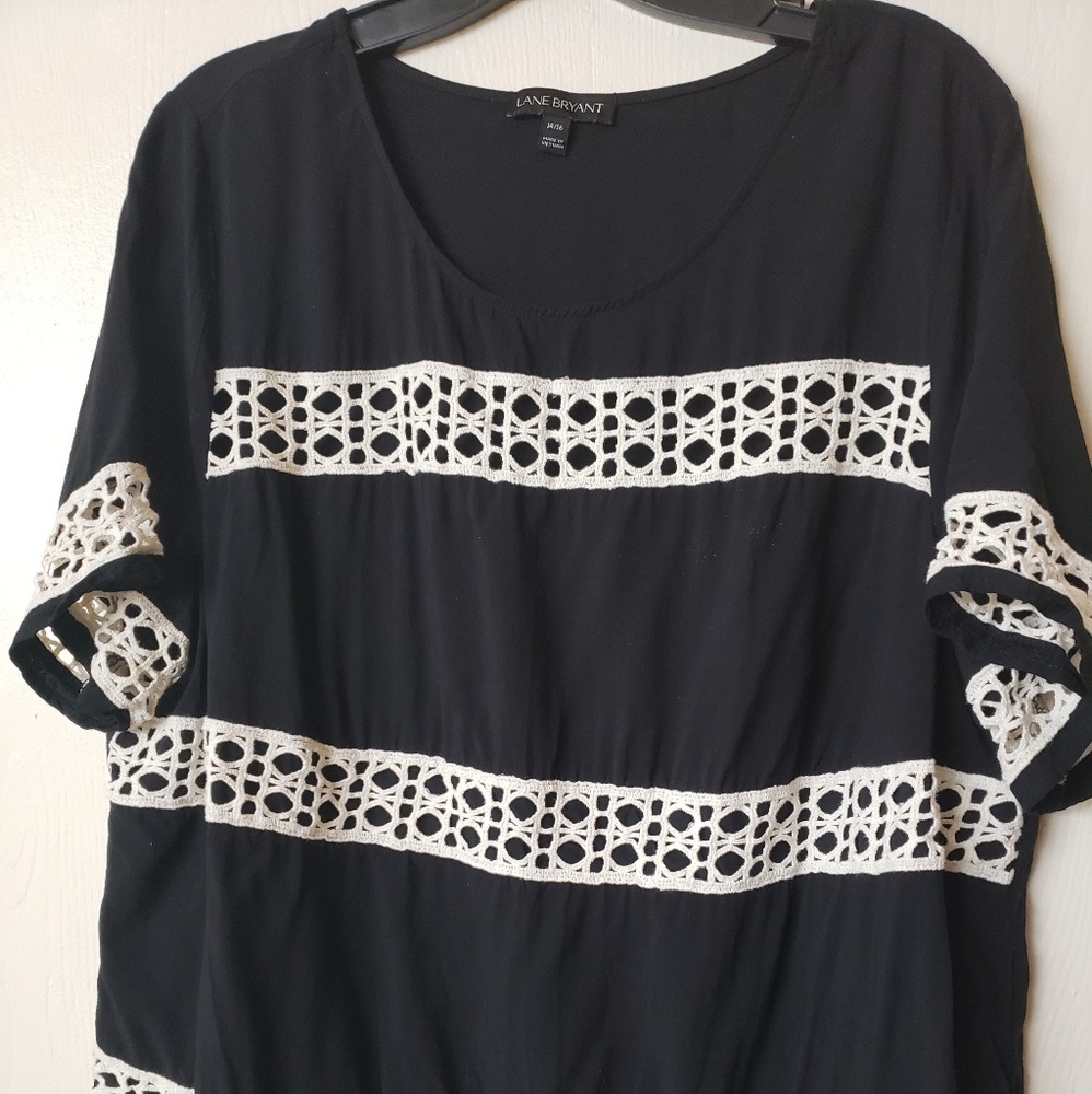 Lane Bryant Black Blouse w/ White Crochet